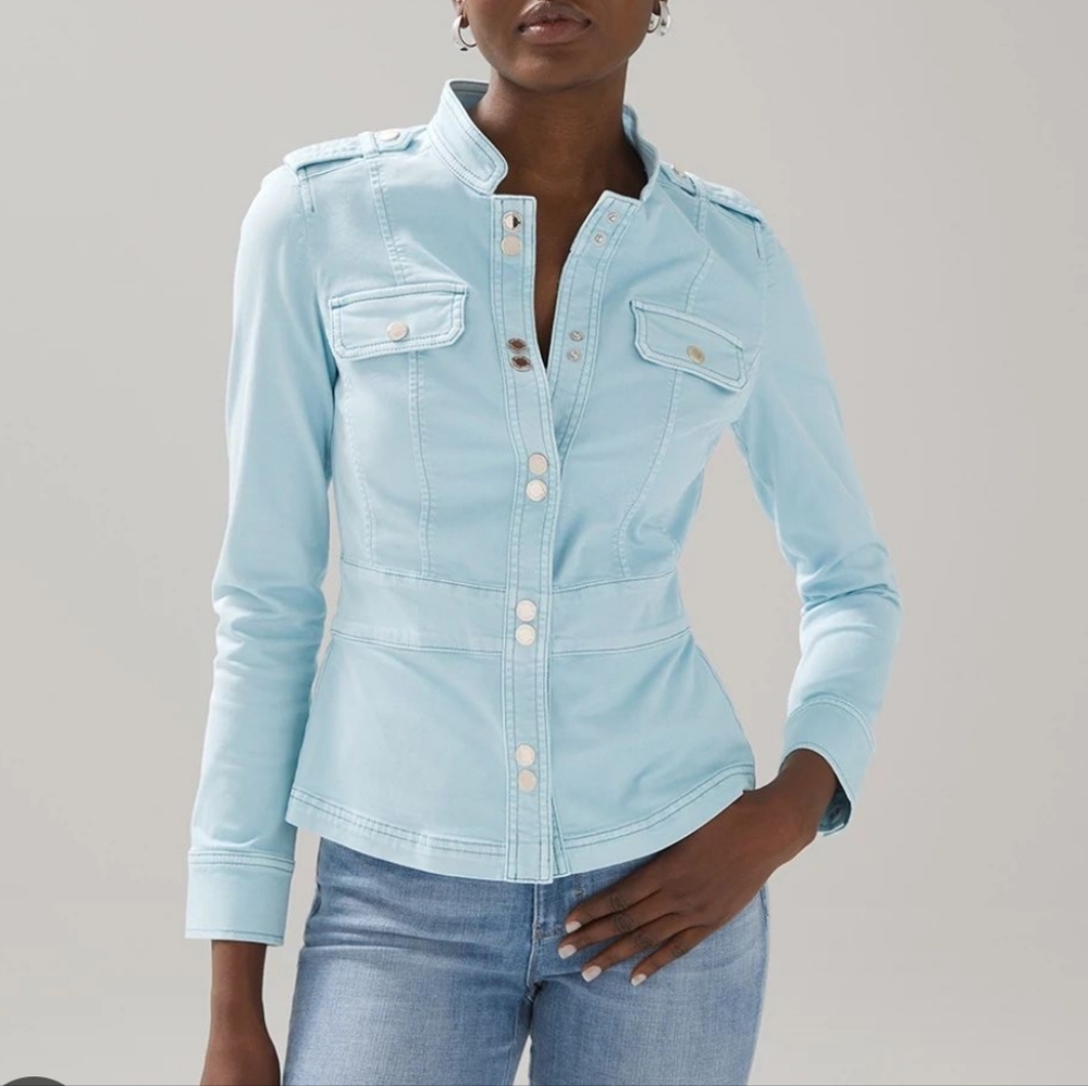 NWT White House Black Market Blue Utility Jacket with Classic Design